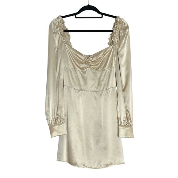 Reformation Champagne Silk Novelia Long Sleeve Mini Dress Womens 6 - Picture 2 of 9
